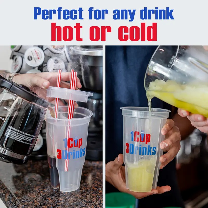 3-Compartment Drink Cup with Lid and Straw