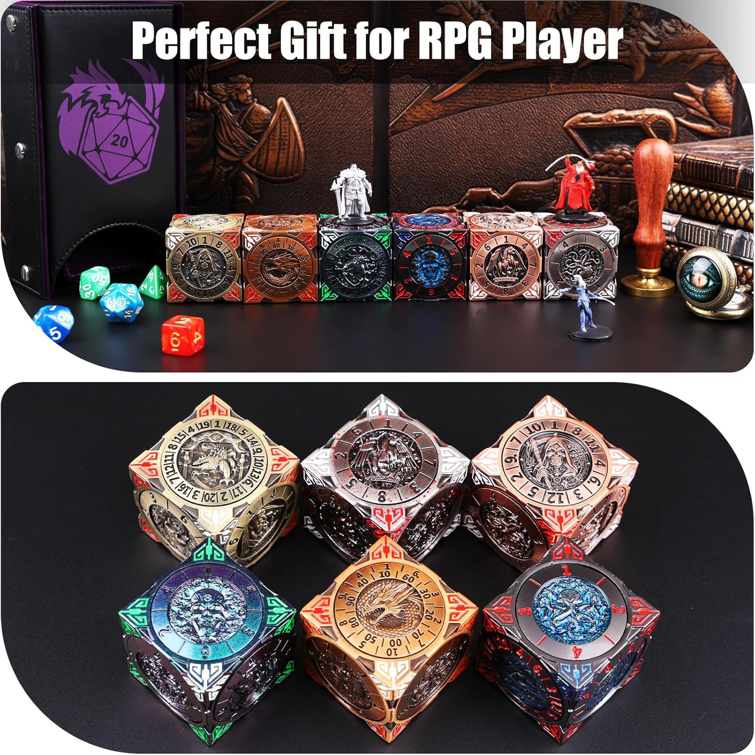 2025 New DND Fidget Spinner DICE: 7-in-1 Metal DND Dice Cube – 6-Sided Rotating Polyhedral Dice, Tabletop RPG Accessory for DMs and Player