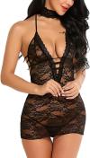 SHEMESIX Ladies Sexy Lingerie Lace Petticoat Backless Pajamas Teddy Bear Dress NY-12