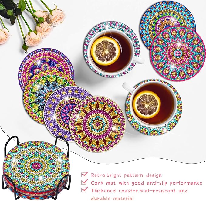 (🔥CHRISTMAS SALE - 50% OFF) Diamond Crafts Coasters Diamond Painting Coasters (8 PCS)