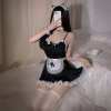 Sexy French Maid Costume Dress for Roleplay - Adjustable Lace Trimmed Black Dress with Apron, Headband & Garter Set PPF0336