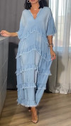 Ladies' V-neck Wash Water Irregular Splicing Casual Dress