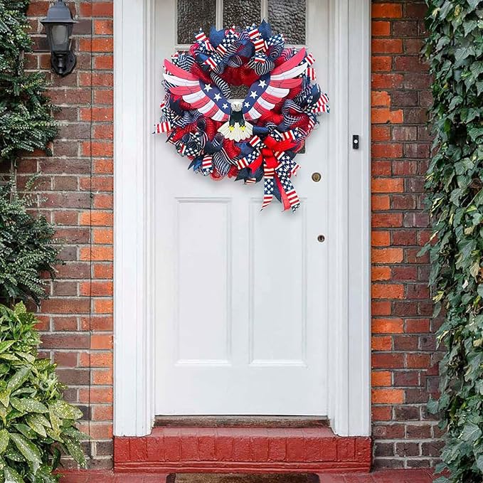 🏵100% Handmade Stars & Stripes Eagle Patriotic Wreath(𝐌𝐚𝐫𝐢𝐚𝐧𝐚 𝐒𝐦𝐢𝐭𝐡 𝐇𝐚𝐧𝐝𝐦𝐚𝐝𝐞®)