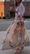 Women's Lapel White Shirt + Printed Skirt Casual Suit