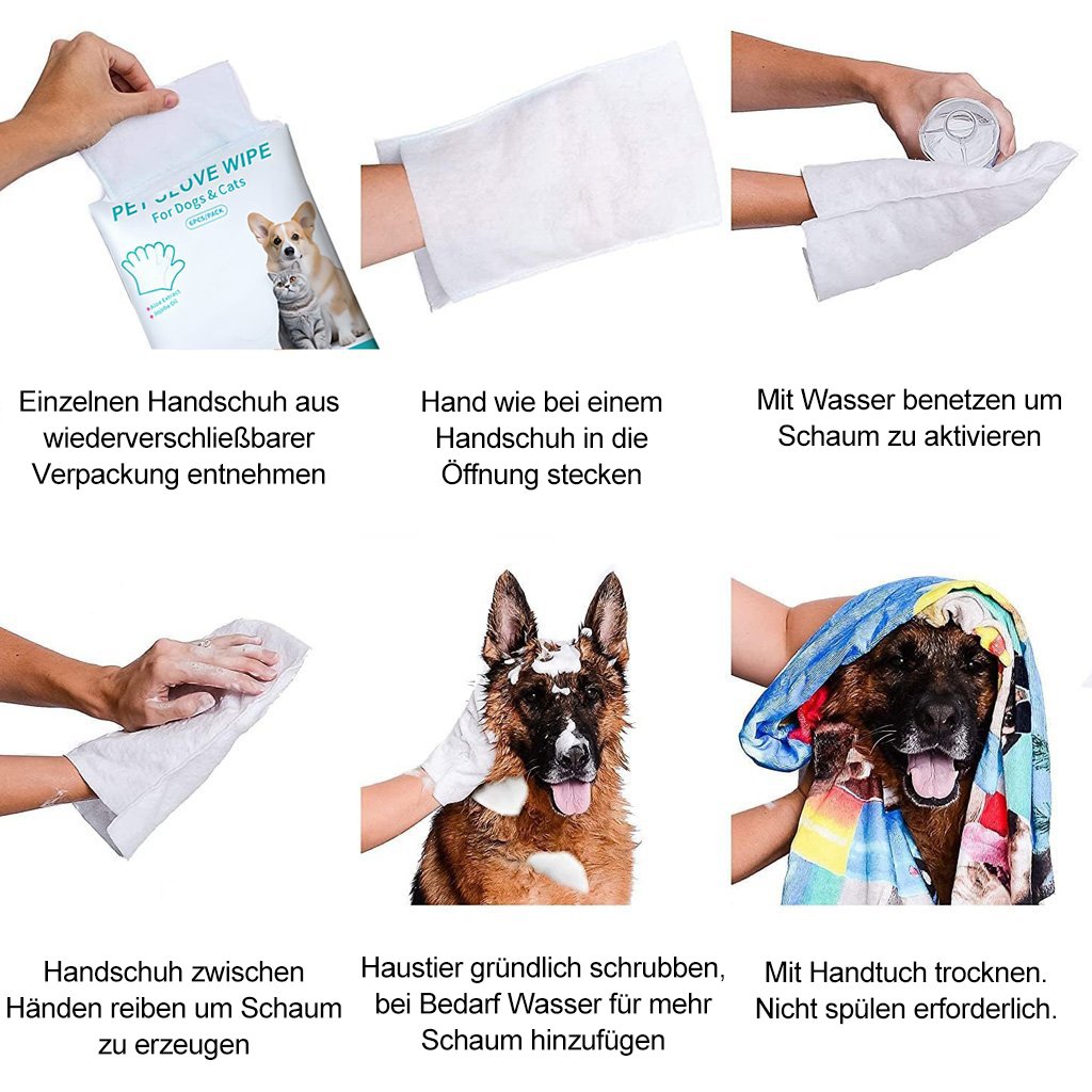 🔥Letzter Tag Verkauf 49% Rabatt🐶Wasserfreie Hundeshampoo-Handschuhe – Hypoallergene Badetücher für Haustiere, 6 Packungen
