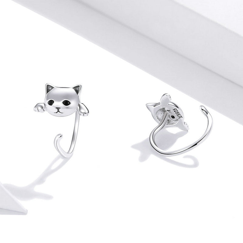 🎁🎁Early Christmas Sale 48% OFF - Black Eye Silver Cat Earrings(BUY 2 & EXTRA 10% OFF)