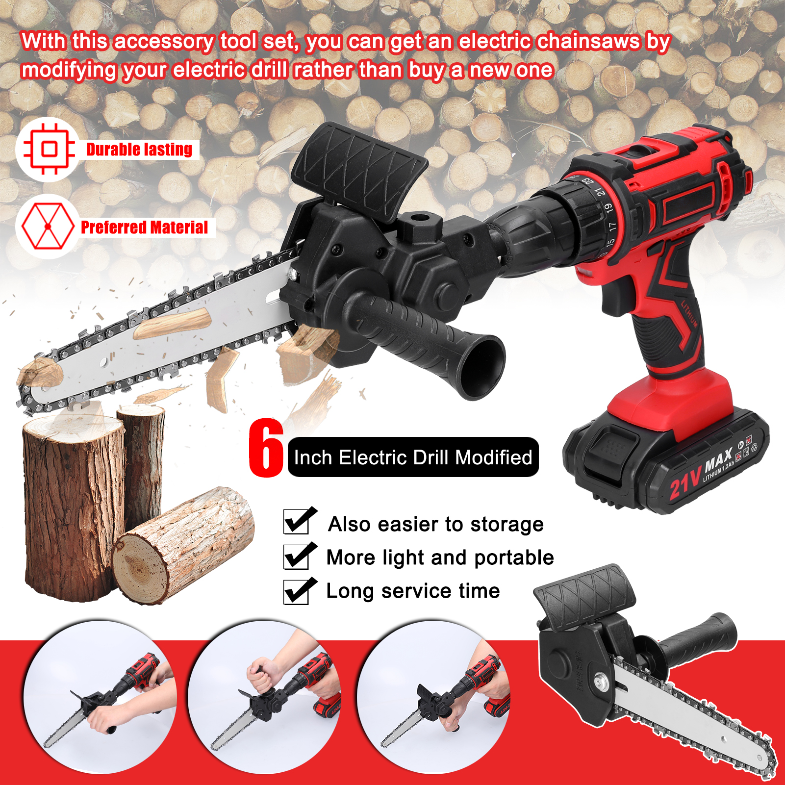 🔥 BIG SALE - 70% OFF🔥 4/6 Inch Electric Drill Modified To Electric Chainsaw Drill Attachment