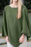 Women's solid color casual loose asymmetric cotton and linen top