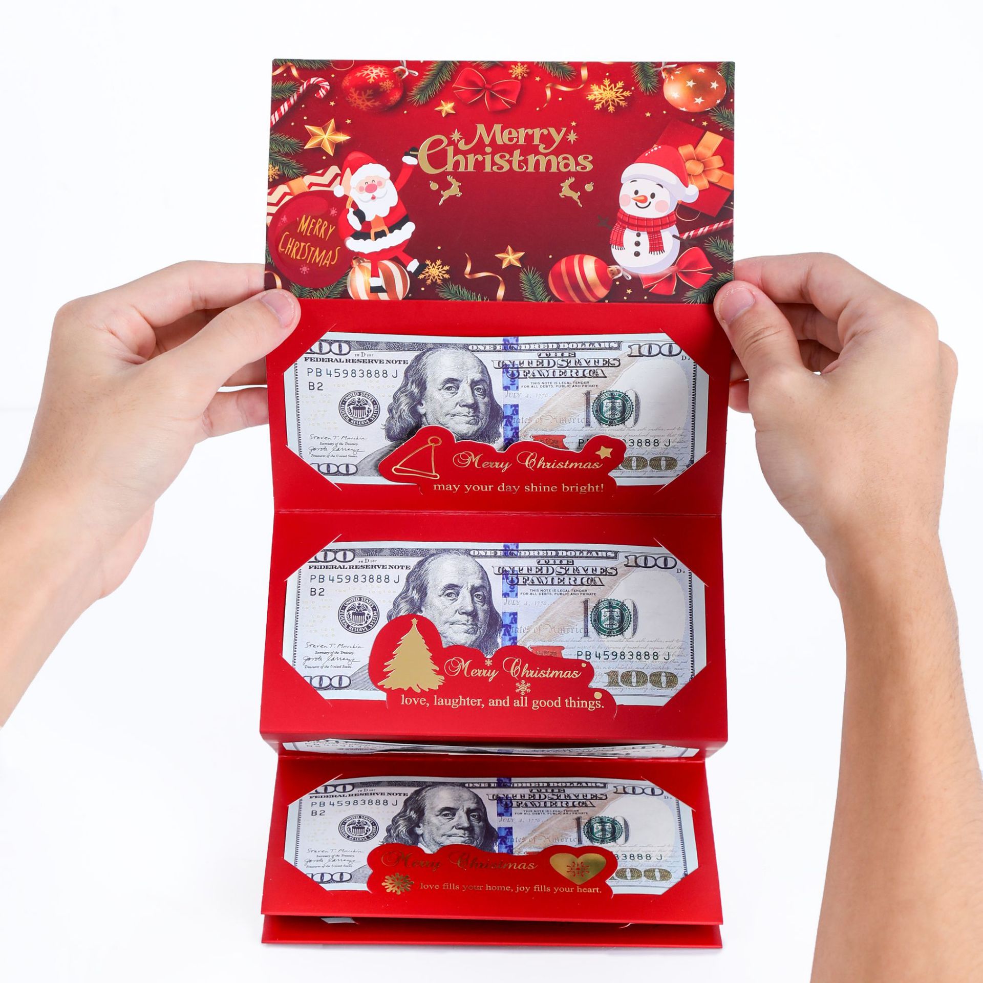 🎁💗Kreativer DIY Faltbarer Weihnachtsmann-Dollar 6 Schlitz Goldfolie Roter Umschlag Weihnachtsmotiv Papiergeldhalter