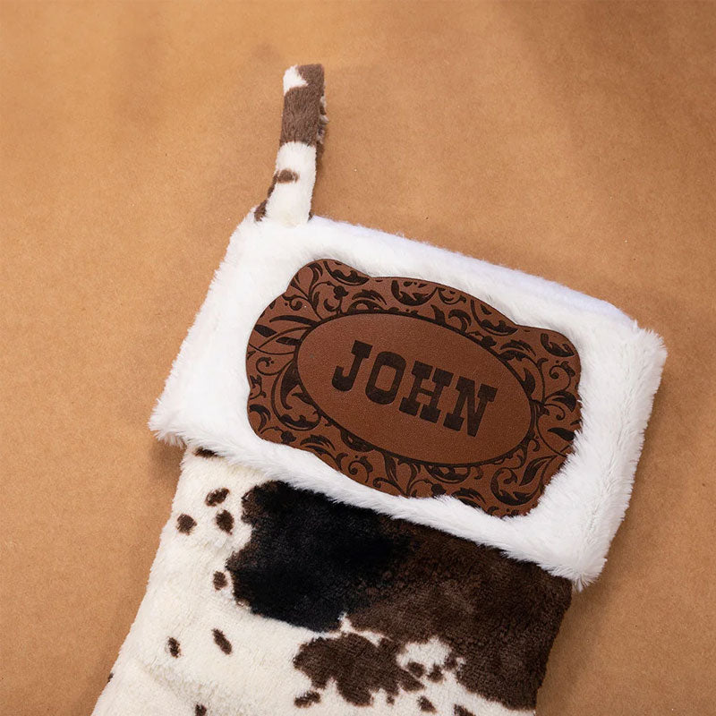 🎄Personalized Western Cowboy Cow Print Fleece Christmas Stocking🧦