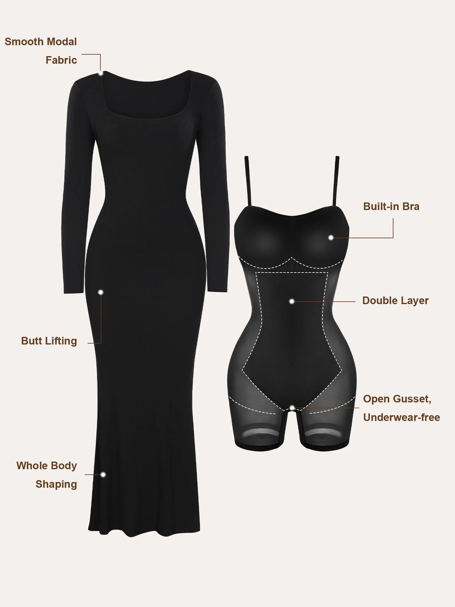 Built-in Shapewear Modal Soft Lounge Dresses