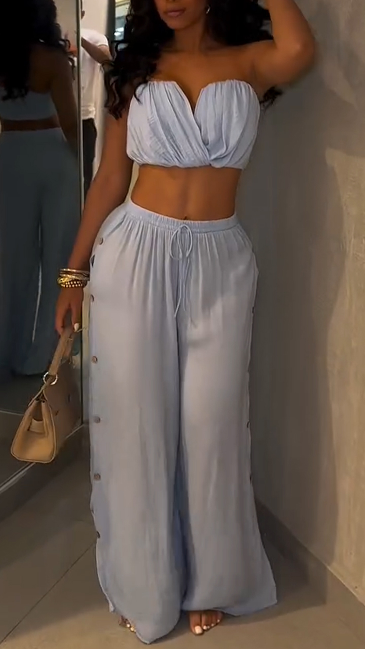 Ladies' Strapless Top+loose Pants Temperament Set