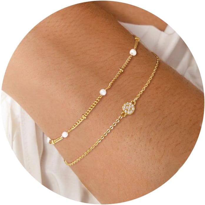 Moodear Gold Bracelet for Women 14K Real Gold Bracelet Sets for Women Dainty Snake Chain Bracelet Adjustable Cuban Link Bracelet for Women Cuff Bangle Gold Stackable Bracelets for Womens Jewelry Sets