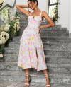 Floral Midi Corset Dress Boho Flowy Slit Lace Up Dresses for Women Going Out A Line Casual Sundress