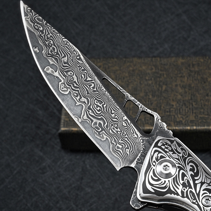 VG10 Damascus Steel Shark Dragon Folding Knife