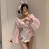 Kawaii Pink Bunny Kimono Cosplay Costume – Cute Japanese Anime Lolita Dress with Bunny Ears Headband & Apron | Sexy Babydoll Roleplay Outfit for Women PPF0341