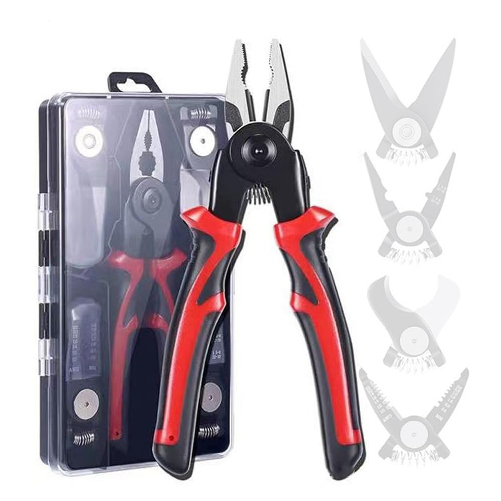 5 in 1 Wire Stripper, Alloy Steel Shear Pliers with Soft Rubber Handle and 5 Heads