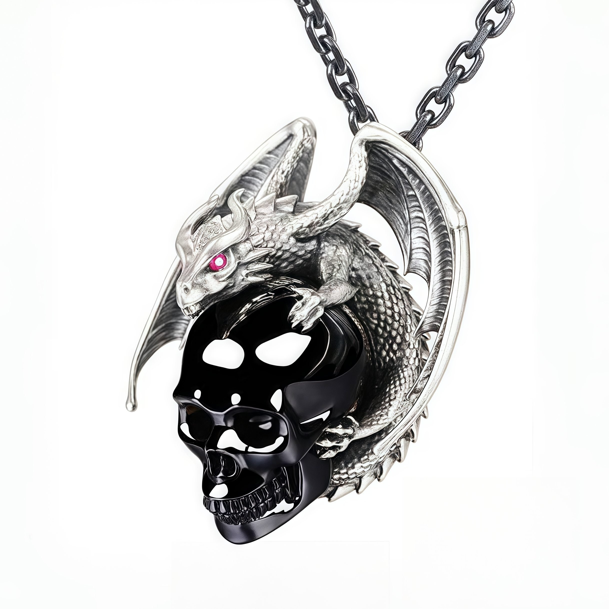 🔥LAST DAY 50% OFF🐉💀Necklace of Amethyst & Silver Carved Crystal Skull⚡BUY 4 FREE SHIPPING