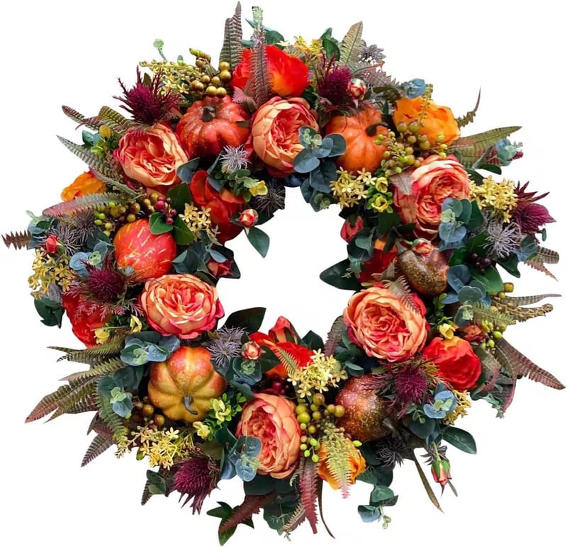 🍁🎁Year-Round Peony and Pumpkin Wreath – 🎃🎄Fall, Halloween & Christmas🔥Buy 3 (⏰13 in stock) (🔥90.6% will buy, save $15-20) (Today only)