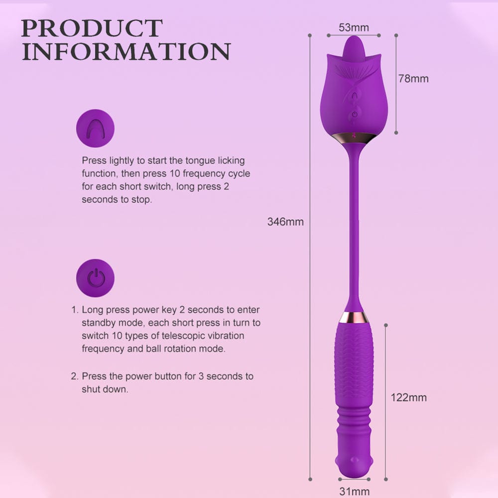 Purple Rose Toy Rotating Pearls Telescopic Tongue-licking Vibrator