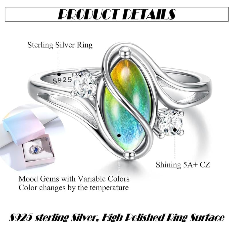 Exquisite 925 Sterling Silver Mood Rings Moonstone for Women