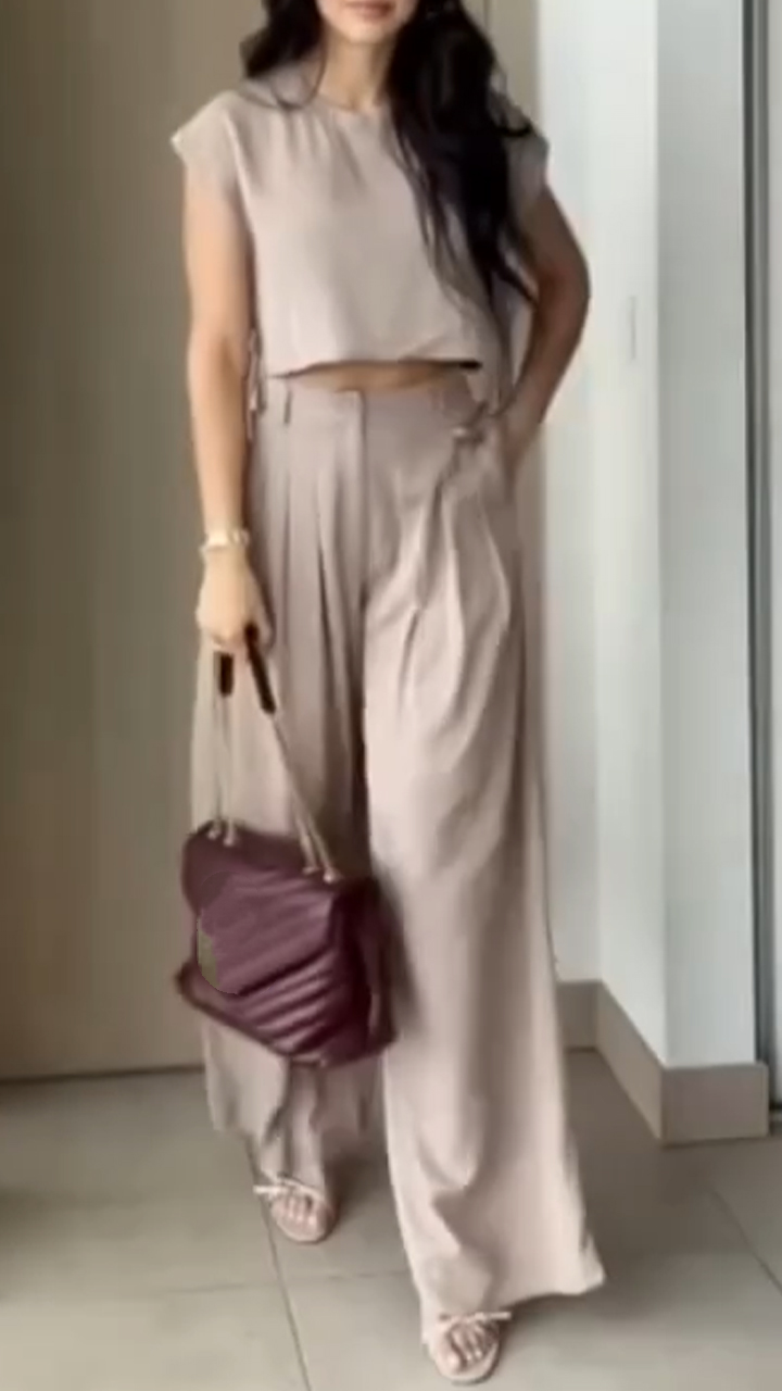 Ladies' Round Neck Top and Pants Casual Commuting Set