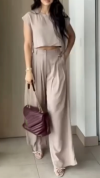 Ladies' Round Neck Top and Pants Casual Commuting Set