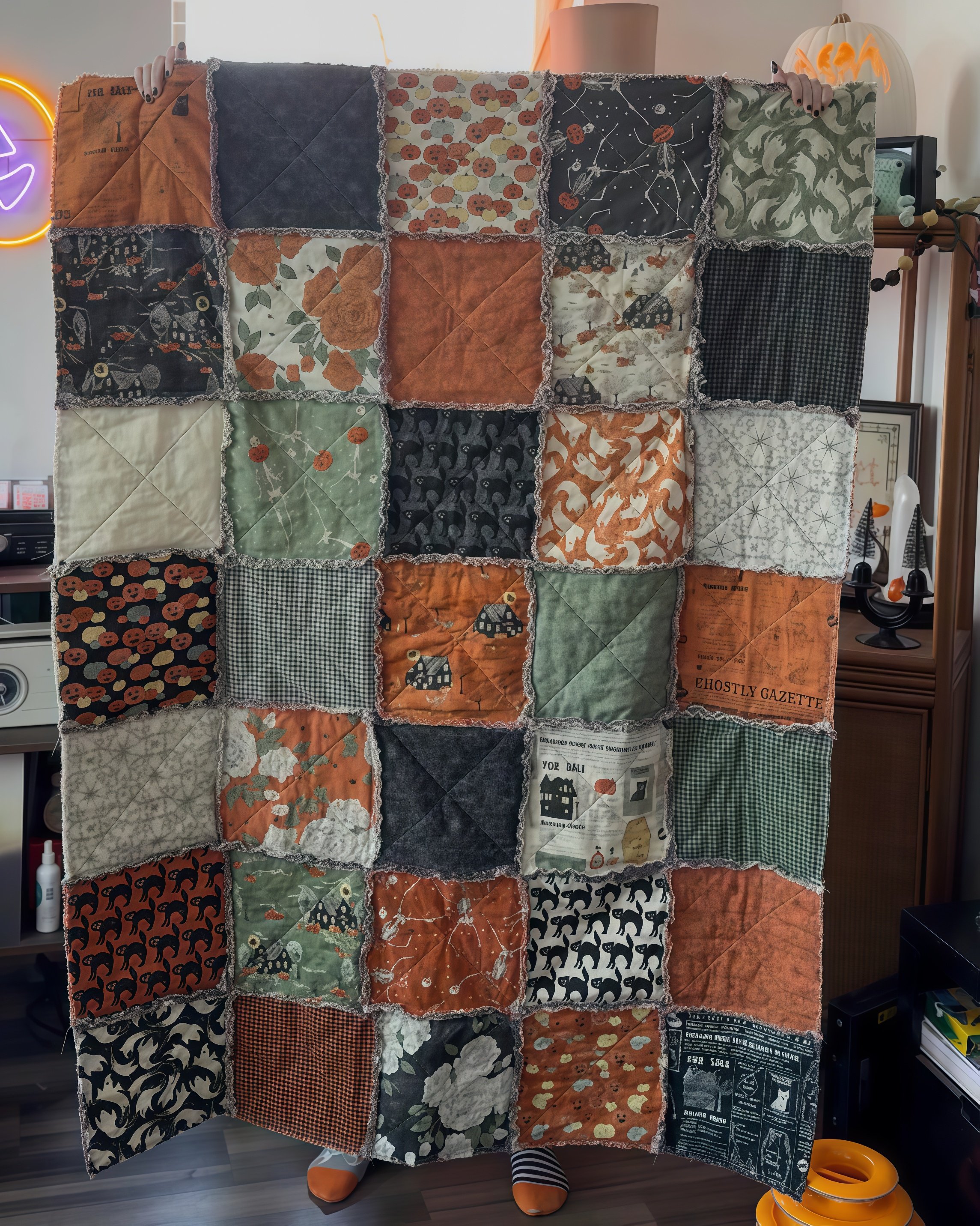 🎃 Vintage-Style Halloween Patchwork Quilt