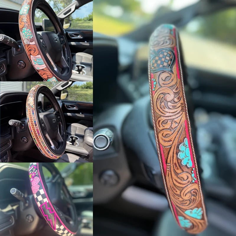 Retro Western Cowboy Car Universal Steering Wheel Cover