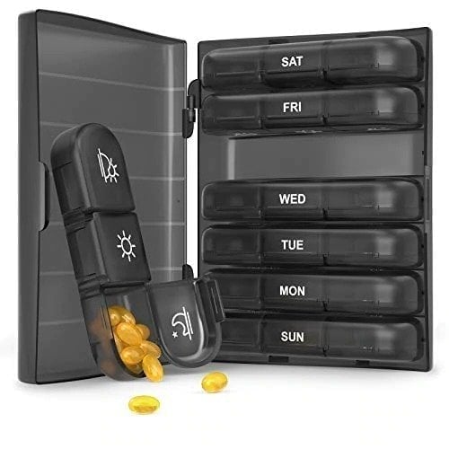 21 Grid Black Pill Box Sorting Box