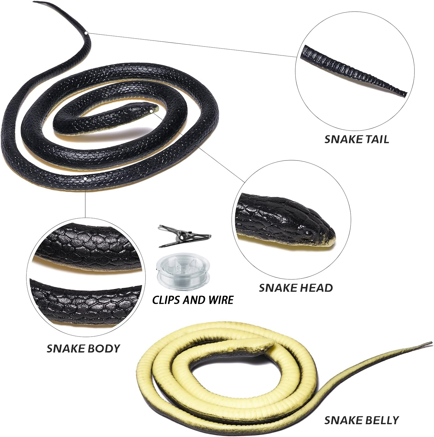 💥 Carnival promotion! 🔥Large realistic rubber snake（Snake + clip + 100M wire）