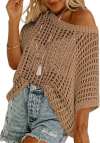 🎁TikTok Last Day Sale - 70% OFF🎉 Womens Summer Scoop Neck ShortSleeve Sweater Casual Crochet Hollow Out KnitTops