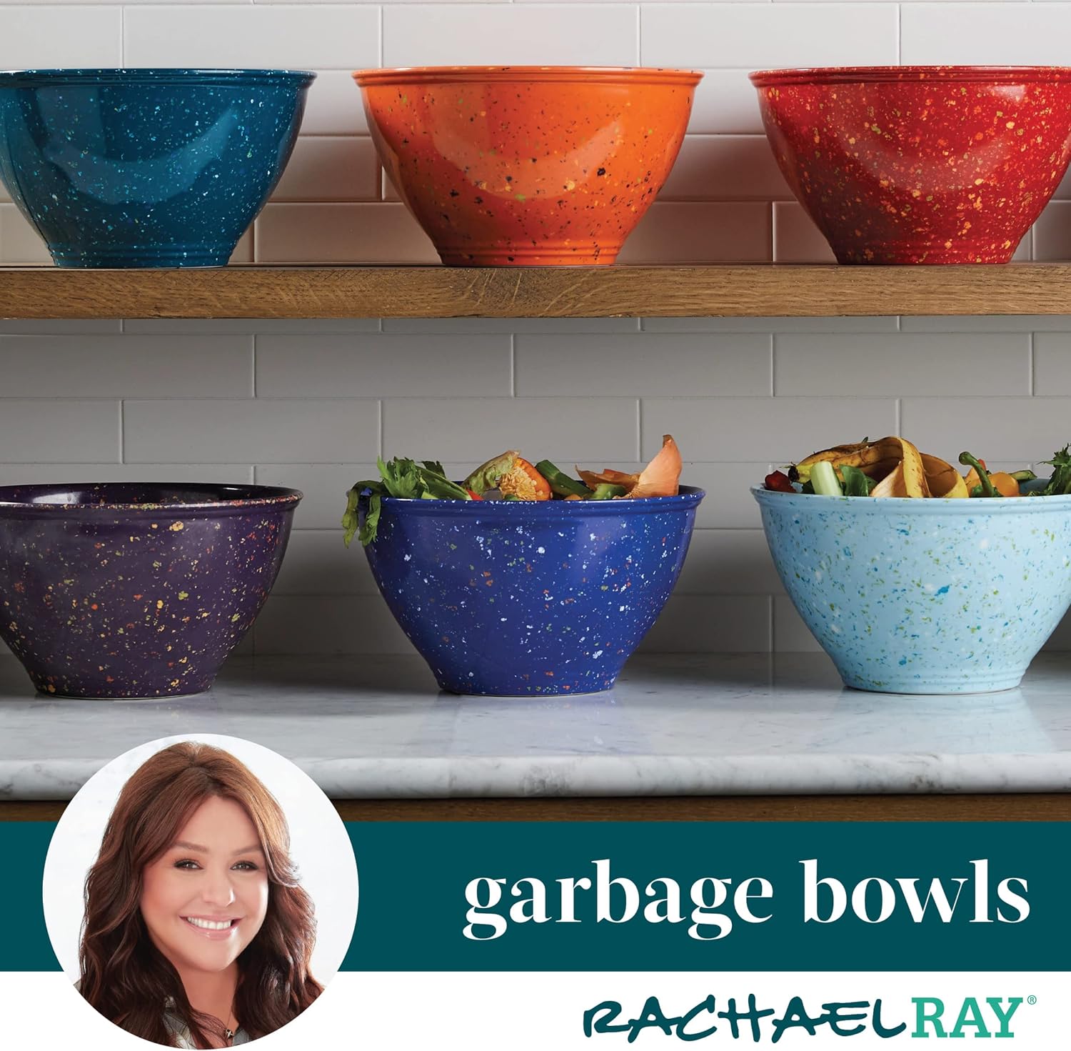 Rachael Ray Accessories Kitchen Pantryware Multi Purpose/Salad Serveware/Melamine Garbage Bowl, 10.2 x 10.2 x 7 inches, Red, 4 quarts