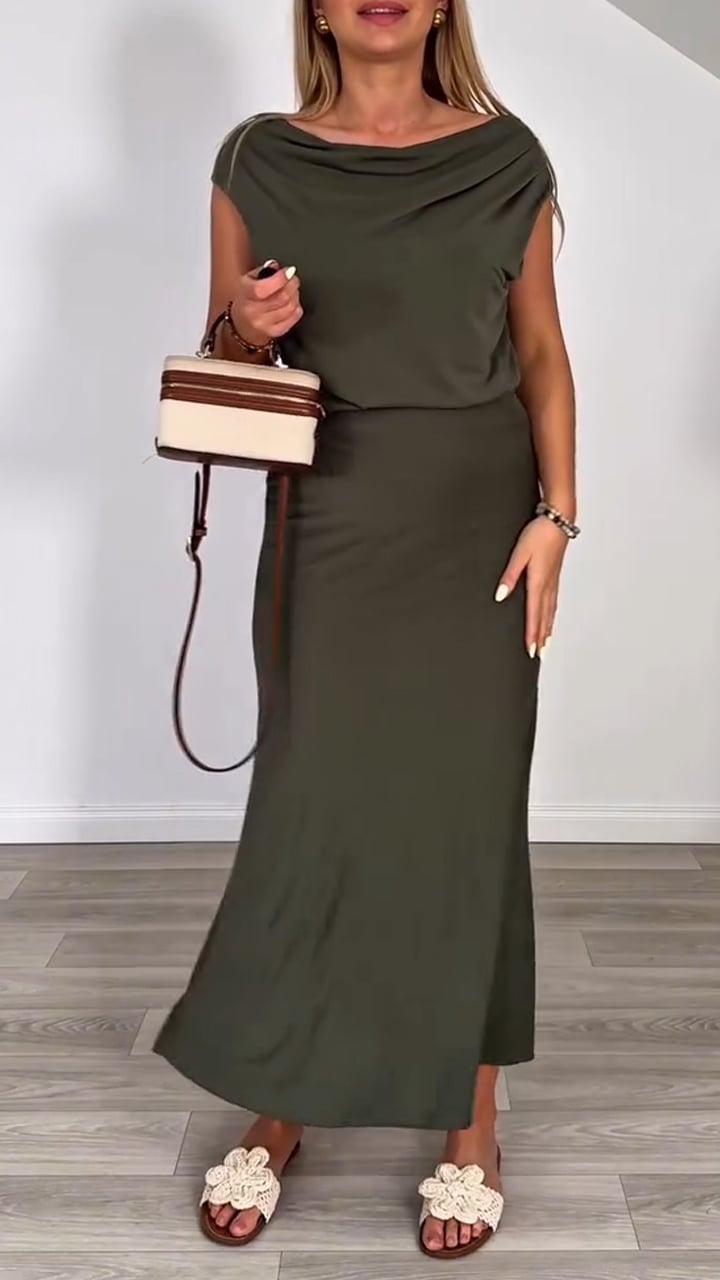 Ladies' Round Neck Top+split Skirt Casual Set