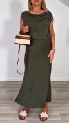 Ladies' Round Neck Top+split Skirt Casual Set