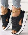 (🎉Last Day Promotion 50% OFF) Contrast Paneled Cutout Lace-up Muffin Sandals - Buy 2 Get Extra 10% OFF & FREE SHIPPING