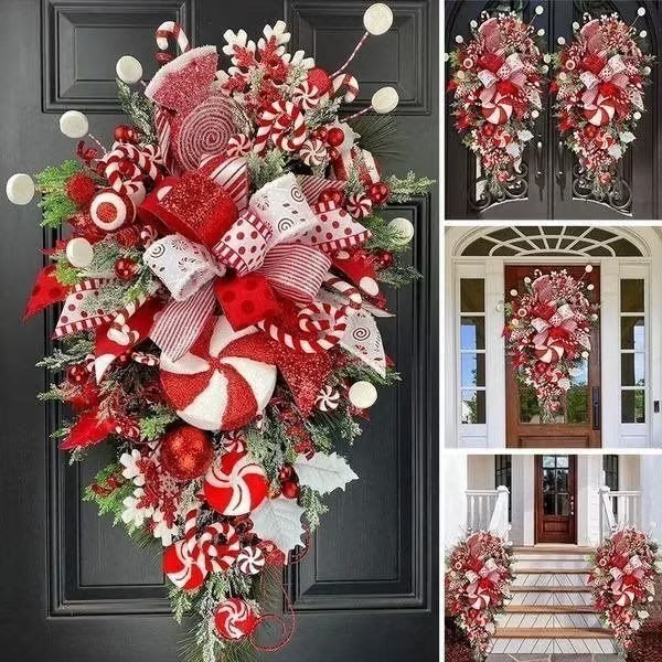 🔥Last Day 75% OFF🔥🍭Candy Cane Christmas Wreath🍭