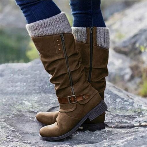 ⏰Last Day Promotion 50% OFF - Women’s Leather Flat Heel Mid-Calf Zipper Boots
