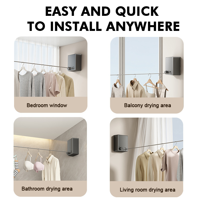 🔥🔥🔥 50% OFF – Limited Time Only! 🔥🔥🔥 Invisible clothes drying rope, indoor no-drilling clothes drying rack, telescopic clothes drying wonder, steel wire, balcony and bathroom retractable and pull-out