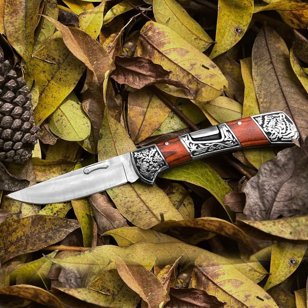 🔪 Folding EDC Pocket Knife – Classic Wood Handle