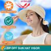 SUN CUBE Women Sun Hat for Outdoor UV Protection, Wide Brim Sun Hat Ponytail, Convertible Zip-Off Beach Hat Visor