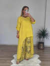 Linen Blend Crew Neck Long Sleeve Irregular Loose Top and Elastic Waist Floral Print Casual Pocket Set
