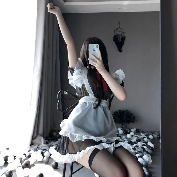 Cute anime maid cosplay costume outfit wit apron & tie PPF0290