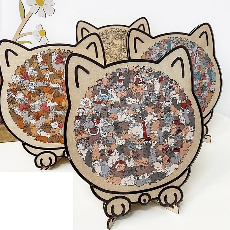 🎁TikTok Last Day Sale - 70% OFF🔥135-Piece Morandi-Colored Cat Shaped Wooden Jigsaw Puzzle