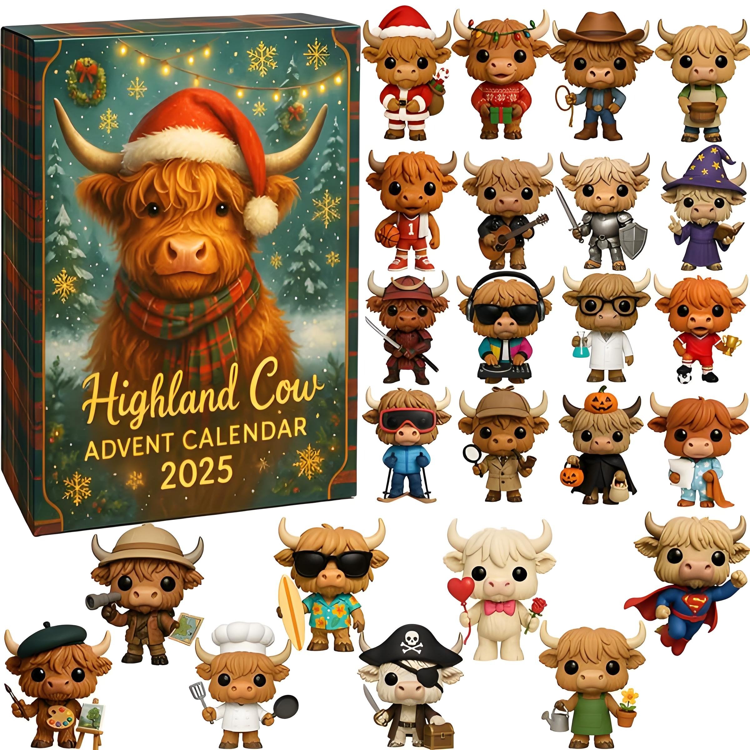 🐮Highland Cow Advent Calendar 2025 - 3D Highland cow doll 🎄✨(𝐋𝐮𝐜𝐚𝐬 𝐇𝐚𝐥𝐞 𝐇𝐚𝐧𝐝𝐦𝐚𝐝𝐞®)