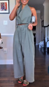 🔥60% OFF💃💎Own the Look, Save More!✨Women's Halter Neck Sleeveless Cotton and Linen Casual Suit