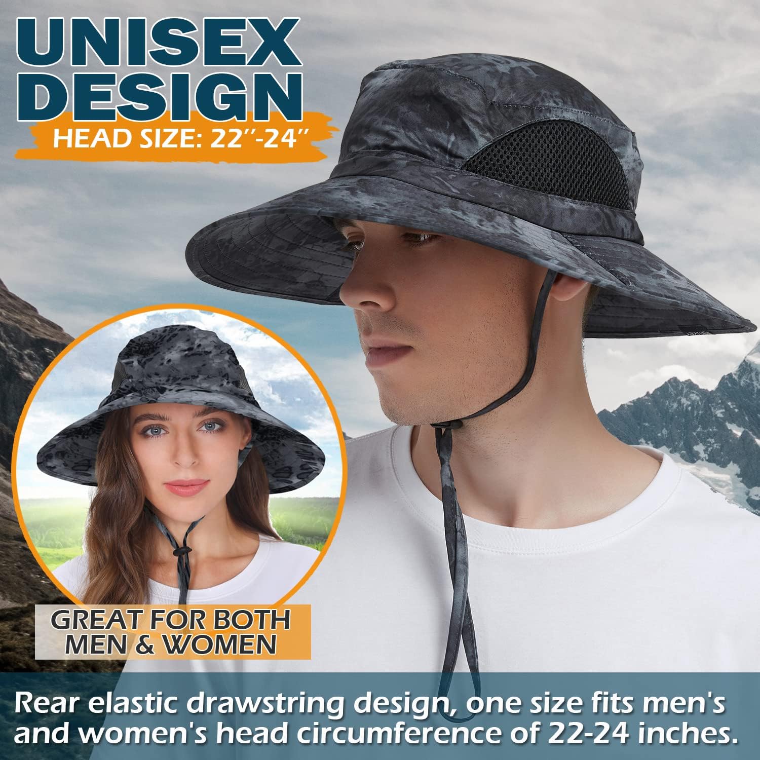 EINSKEY Unisex Sun Hat, Waterproof Wide Brim Bucket Hat Packable Boonie Hat for Fishing Hiking Gardening Safari Beach