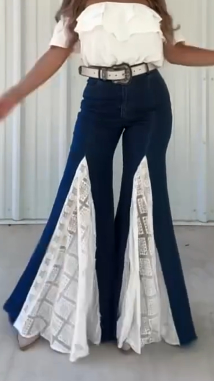 Women's Lace Panel Flared Jeans