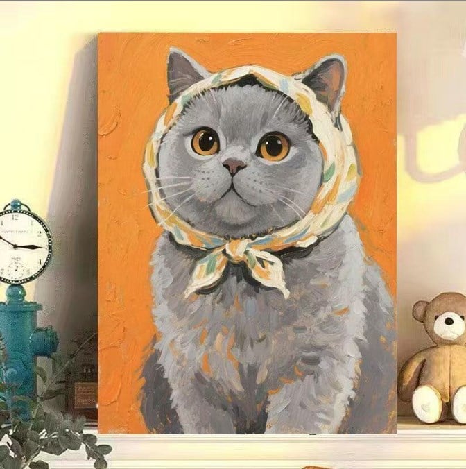 DIY Oil Painting Scarf Kitten Series（Solid wood frame）