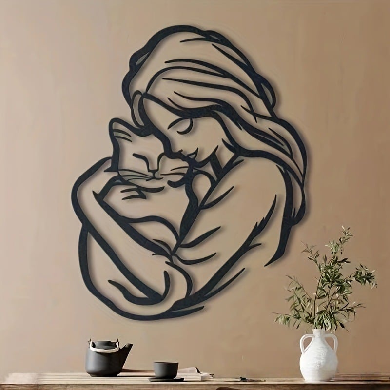 🔥 50% OFF – Celebrate Independence Day in Style! Modern Iron Wall Art – Minimalist Woman & Cat Line Sculpture + Bold Feminine Silhouette for Living Room & Bedroom Decor